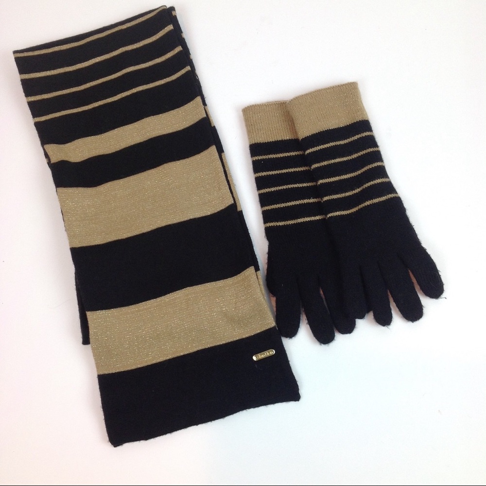 Calvin Klein Metallic Scarf and Glove Set
